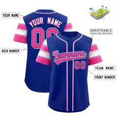 Royal Pink White Sleeve Flag Lace Baseball Jersey 2