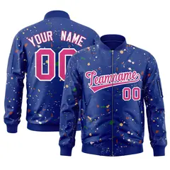 Royal Pink-White Splash Graffiti Varsity Full-Zip Letterman Jacket 1