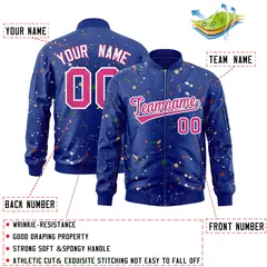 Royal Pink-White Splash Graffiti Varsity Full-Zip Letterman Jacket 2
