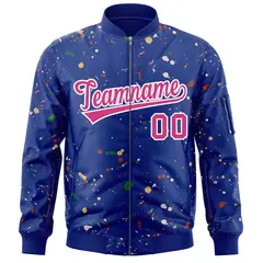 Royal Pink-White Splash Graffiti Varsity Full-Zip Letterman Jacket 3
