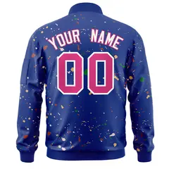 Royal Pink-White Splash Graffiti Varsity Full-Zip Letterman Jacket 4