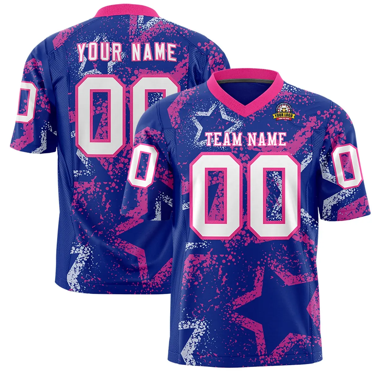 Royal Pink White Star Graffiti Authentic Football Jersey