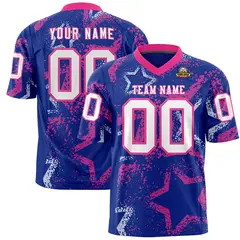 Royal Pink White Star Graffiti Authentic Football Jersey 1