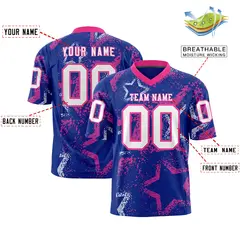 Royal Pink White Star Graffiti Authentic Football Jersey 2