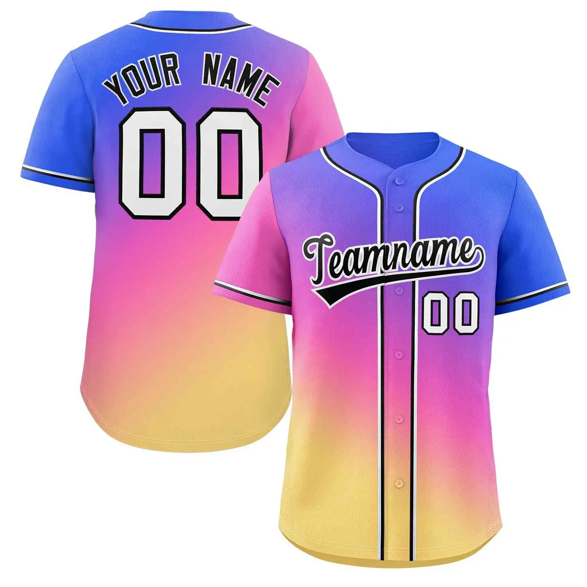 Royal Pink-Yellow Gradient Fashion Authentic Baseball Jersey