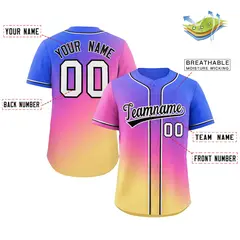 Royal Pink-Yellow Gradient Fashion Authentic Baseball Jersey 2