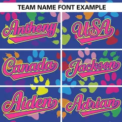 Royal Pink-Yellow Paw Prints Graffiti Varsity Letterman Baseball Jacket 5