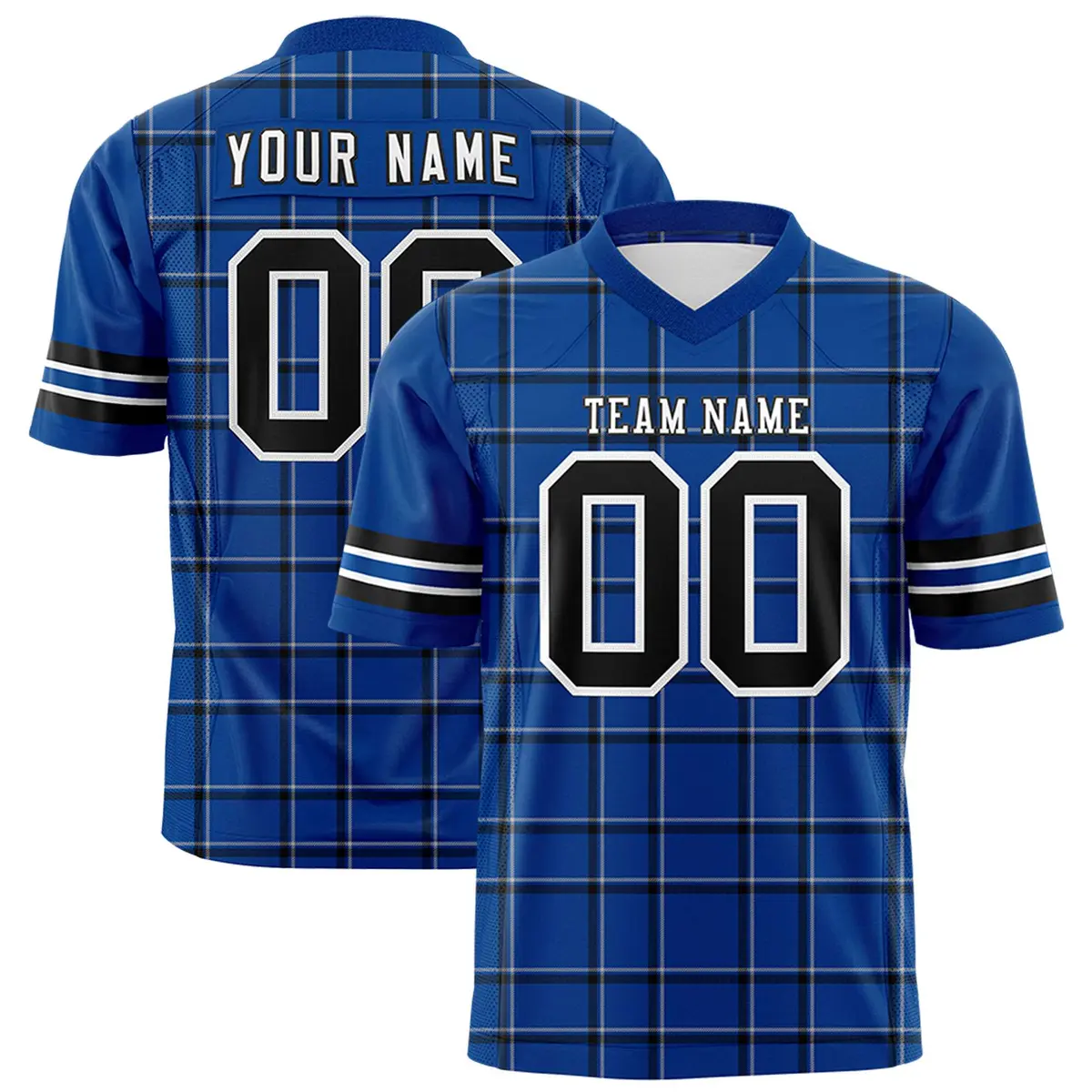 Royal Plaid Pattern Authentic Football Jersey