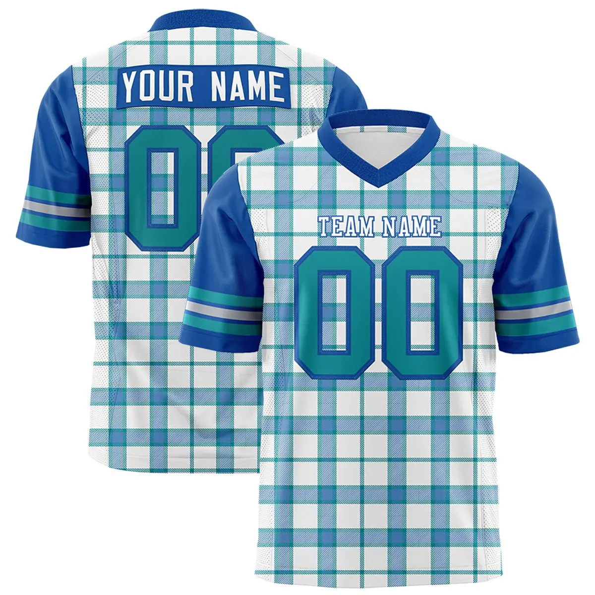 Royal Plaid Pattern Authentic Football Jersey