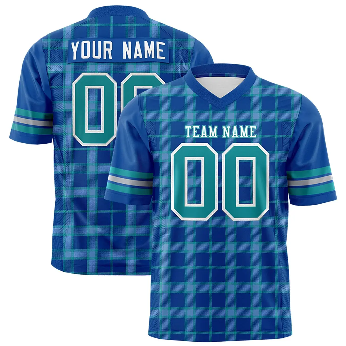 Royal Plaid Pattern Authentic Football Jersey