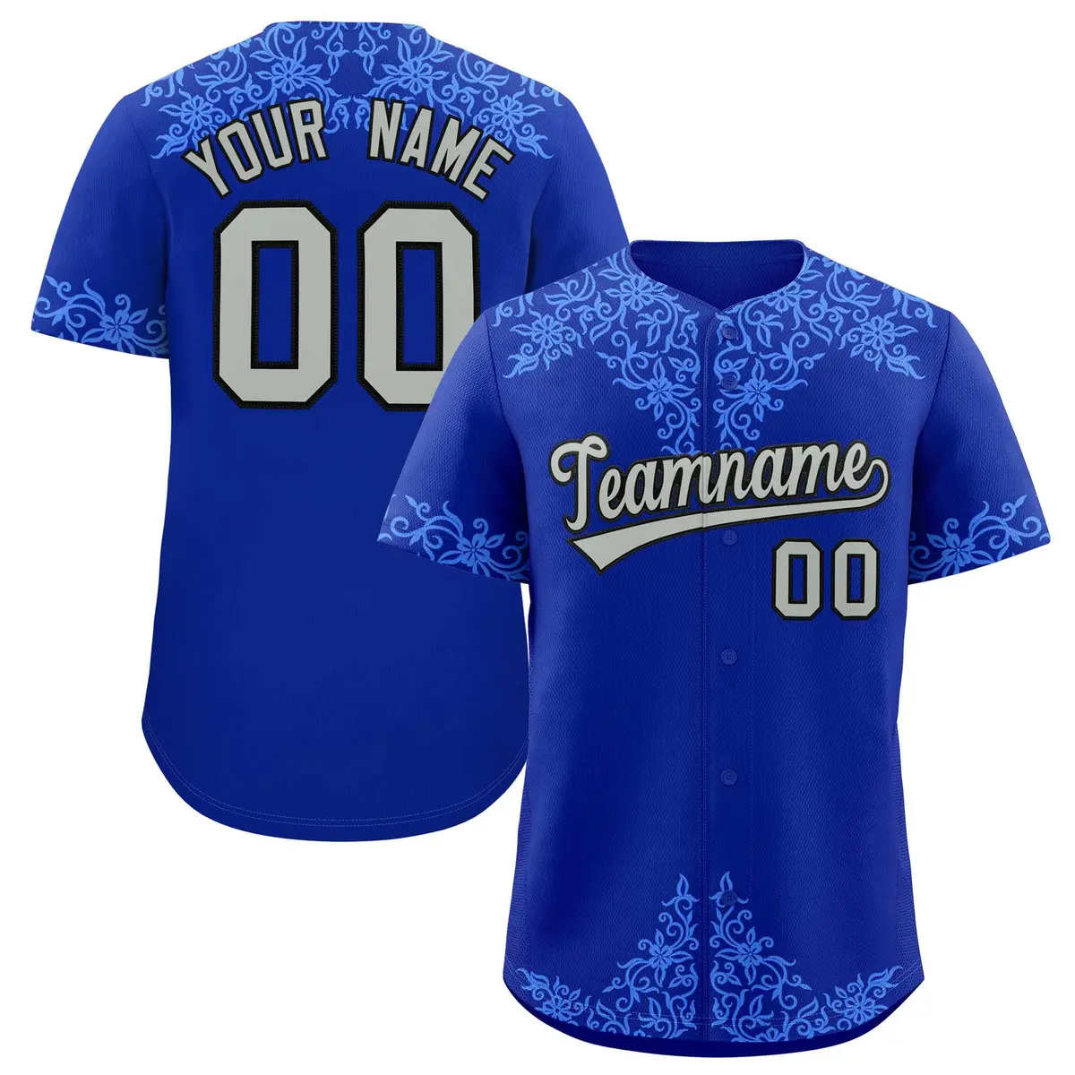 Royal Powder Blue Baroque Style Baseball Jersey