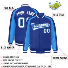 Royal Powder Blue Color Block Raglan Varsity Letterman Jacket 2