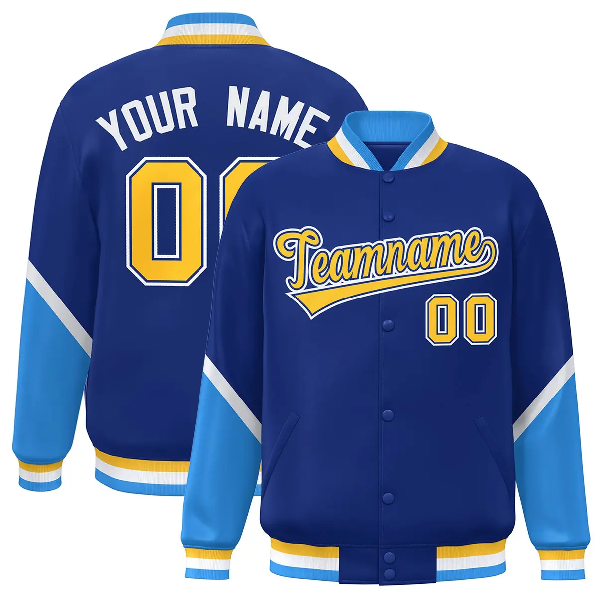 Royal Powder Blue Color Block Varsity Letterman Baseball Jacket