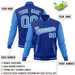 Royal Powder Blue Full-Snap Raglan Varsity Letterman Jacket 4