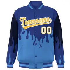 Royal Powder Blue-Gold Flame Graffiti Full-Snap Bomber Jacket 3