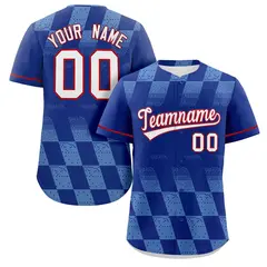 Royal Powder Blue Grid Speckles Color Block Baseball Jersey