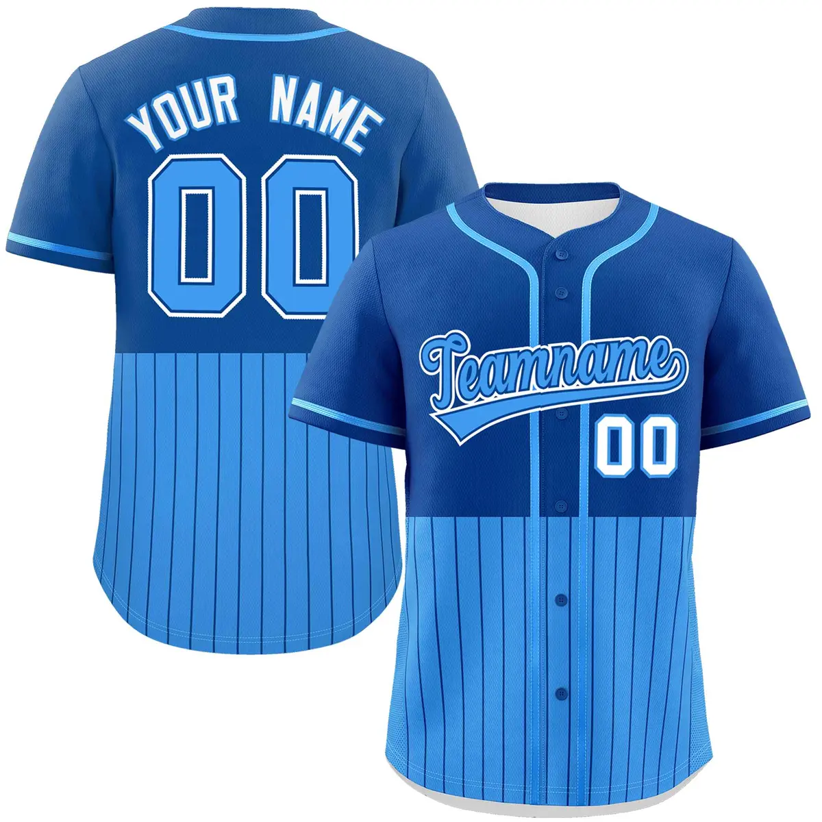 Royal Powder Blue Half Stripe Authentic Baseball Jersey