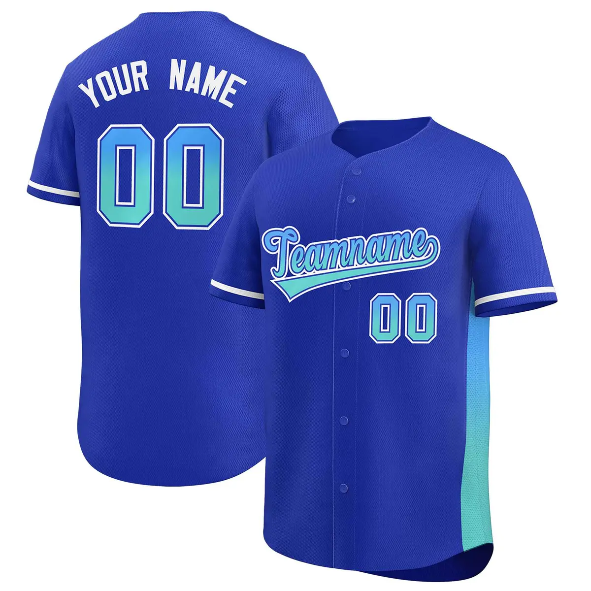 Royal Powder Blue-Light Green Gradient Side Baseball Jersey