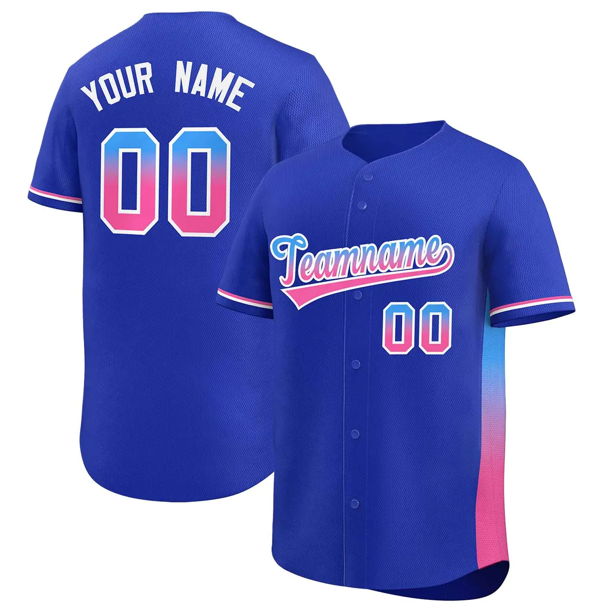 Royal Powder Blue-Pink Gradient Side Baseball Jersey