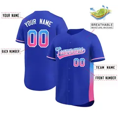 Royal Powder Blue-Pink Gradient Side Baseball Jersey 2