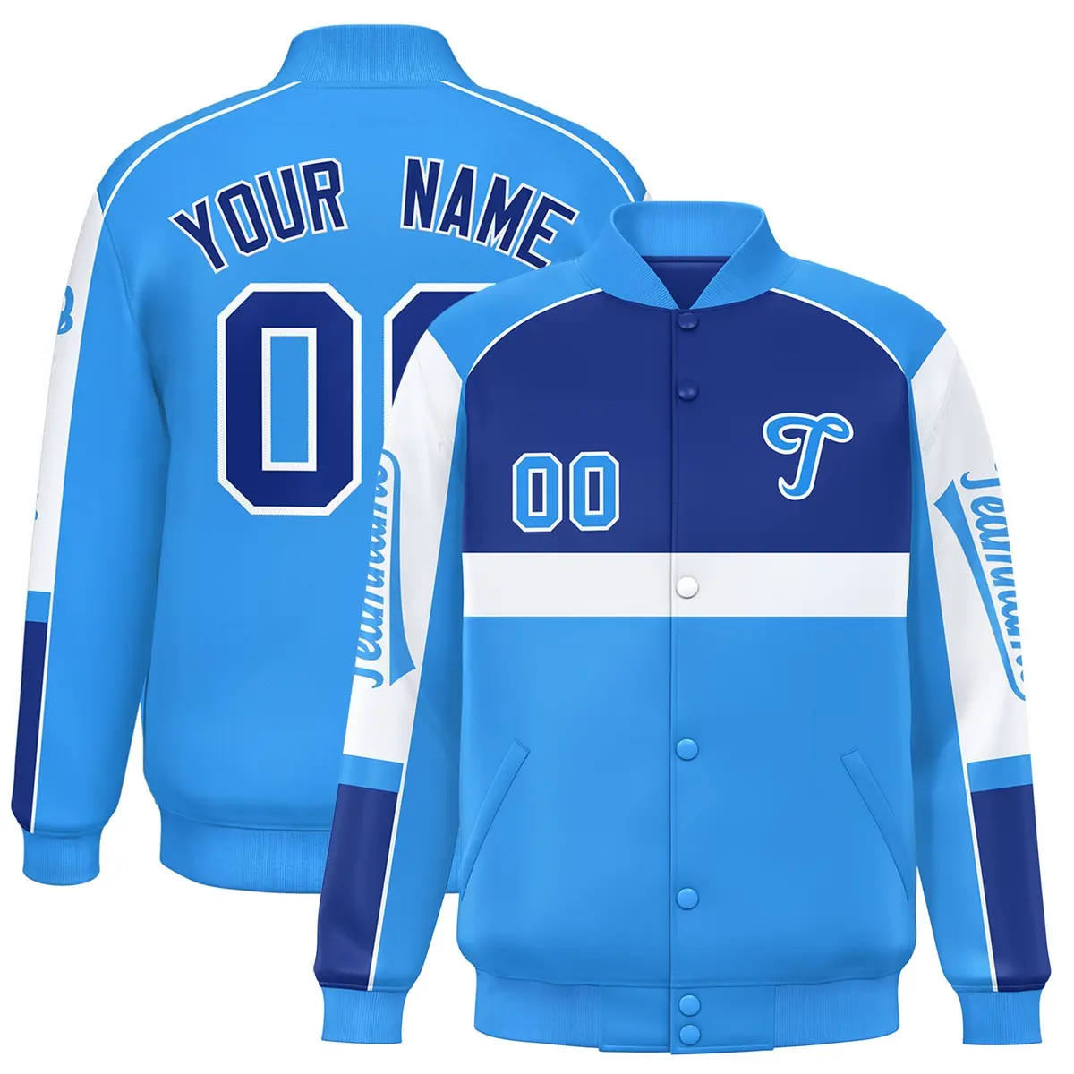 Royal Powder Blue Raglan Sleeves Varsity Letterman Jacket