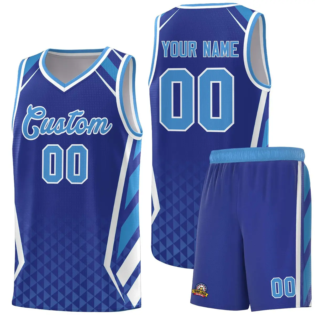 Royal Powder Blue Side Slash Diamond Pattern Basketball Jersey