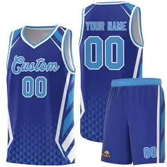 Royal Powder Blue Side Slash Diamond Pattern Basketball Jersey