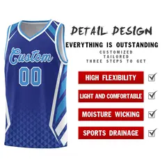 Royal Powder Blue Side Slash Diamond Pattern Basketball Jersey 4