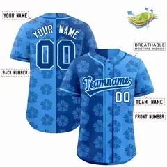 Royal Powder Blue Split Flower Graffiti Baseball Jersey 2