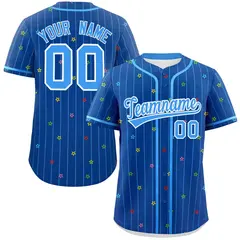Royal Powder Blue Star Pattern Stripe Baseball Jersey 1