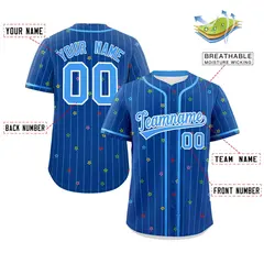Royal Powder Blue Star Pattern Stripe Baseball Jersey 2