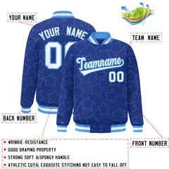 Royal Powder Blue Star Pattern Varsity Full-Snap Letterman Baseball Jacket 2