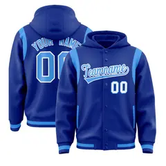 Royal Powder Blue Varsity Letterman Color Block Hoodie Jacket 1