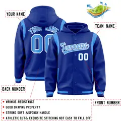 Royal Powder Blue Varsity Letterman Color Block Hoodie Jacket 4