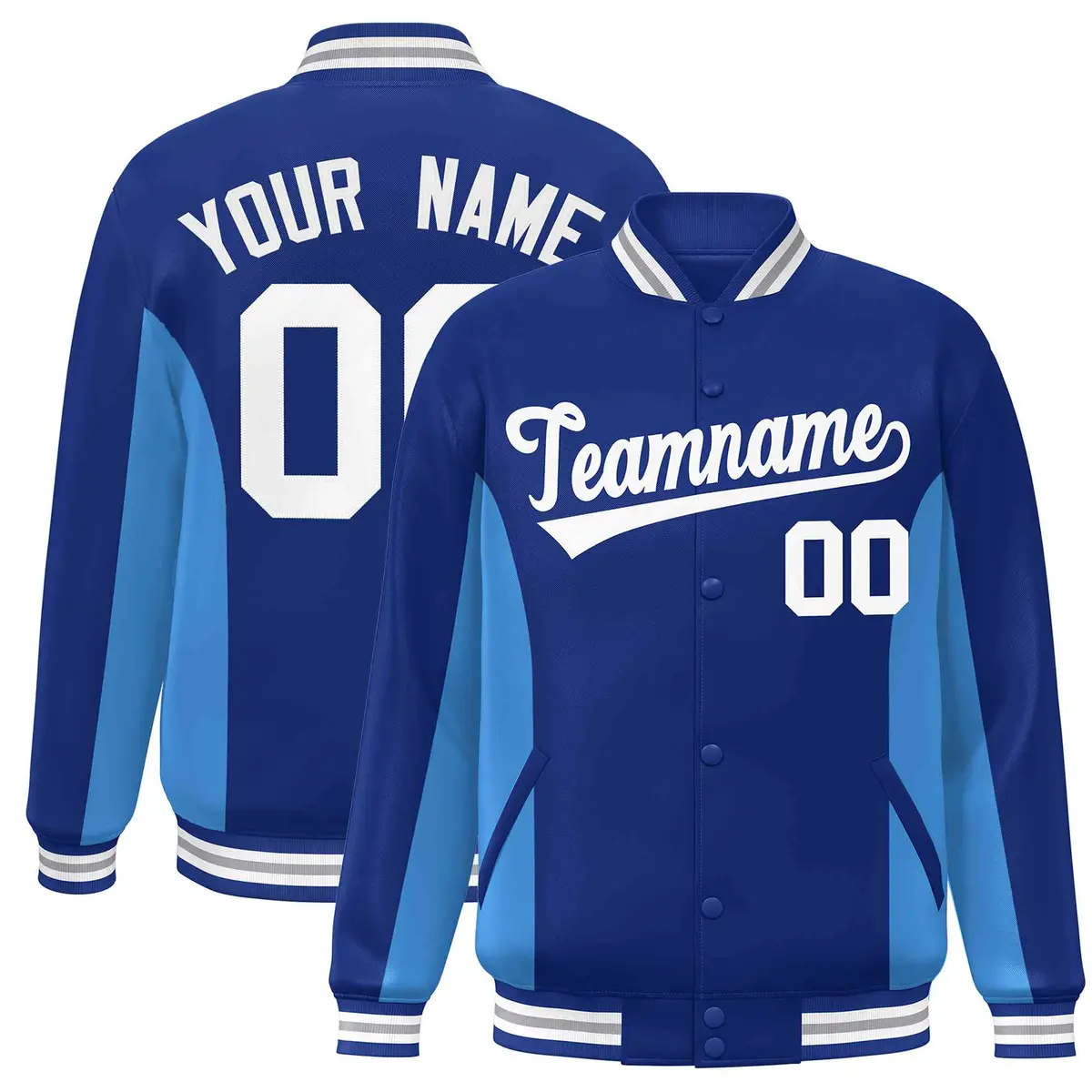 Royal Powder Blue-White Color Block Varsity Letterman Baseball Jacket