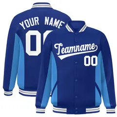 Royal Powder Blue-White Color Block Varsity Letterman Baseball Jacket 1
