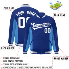 Royal Powder Blue-White Color Block Varsity Letterman Baseball Jacket 2
