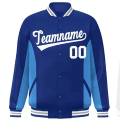 Royal Powder Blue-White Color Block Varsity Letterman Baseball Jacket 3