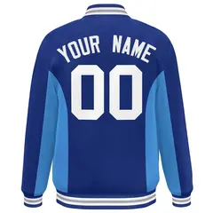 Royal Powder Blue-White Color Block Varsity Letterman Baseball Jacket 4