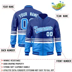 Royal Powder Blue-White Color Block Varsity Letterman Bomber Jacket 2