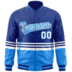 Royal Powder Blue-White Color Block Varsity Letterman Bomber Jacket 3
