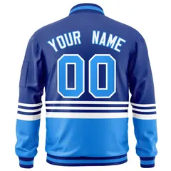 Royal Powder Blue-White Color Block Varsity Letterman Bomber Jacket 4