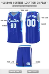 Royal Powder Blue White Gradient Star Graffiti Basketball Jersey 5