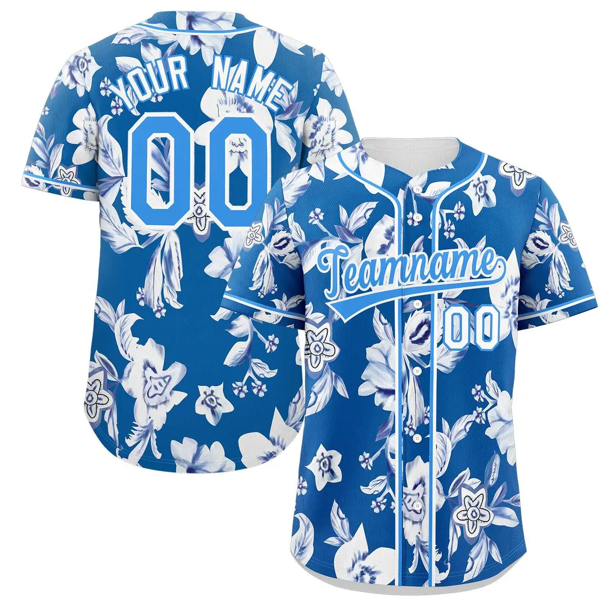 Royal Powder Blue-White Graffiti Flower Baseball Jersey