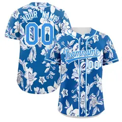 Royal Powder Blue-White Graffiti Flower Baseball Jersey