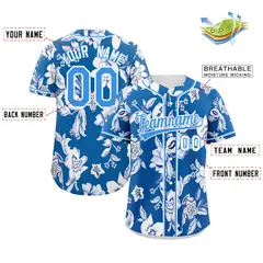 Royal Powder Blue-White Graffiti Flower Baseball Jersey 2