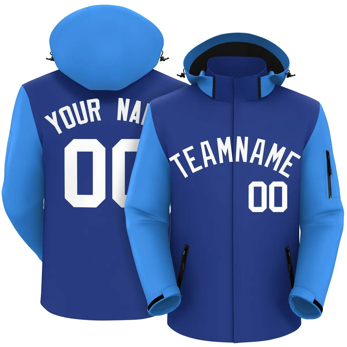 Royal Powder Blue-White Raglan Sleeve Waterproof Jacket