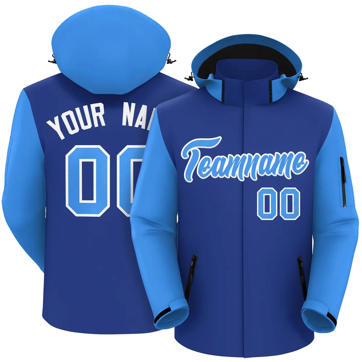 Royal Powder Blue-White Raglan Sleeve Waterproof Jacket