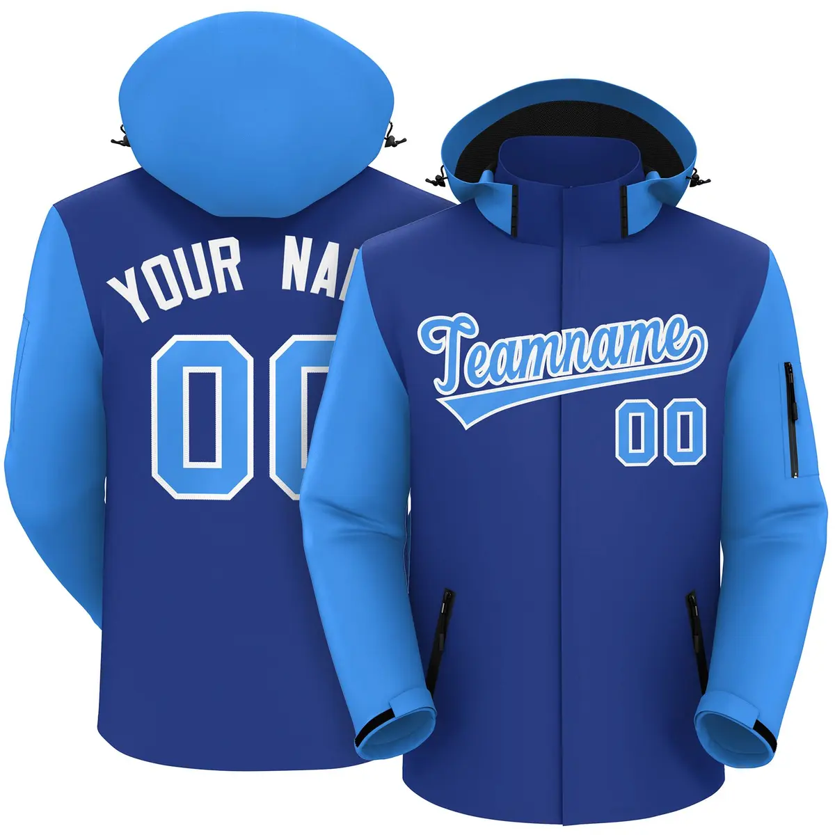 Royal Powder Blue-White Raglan Sleeve Waterproof Jacket