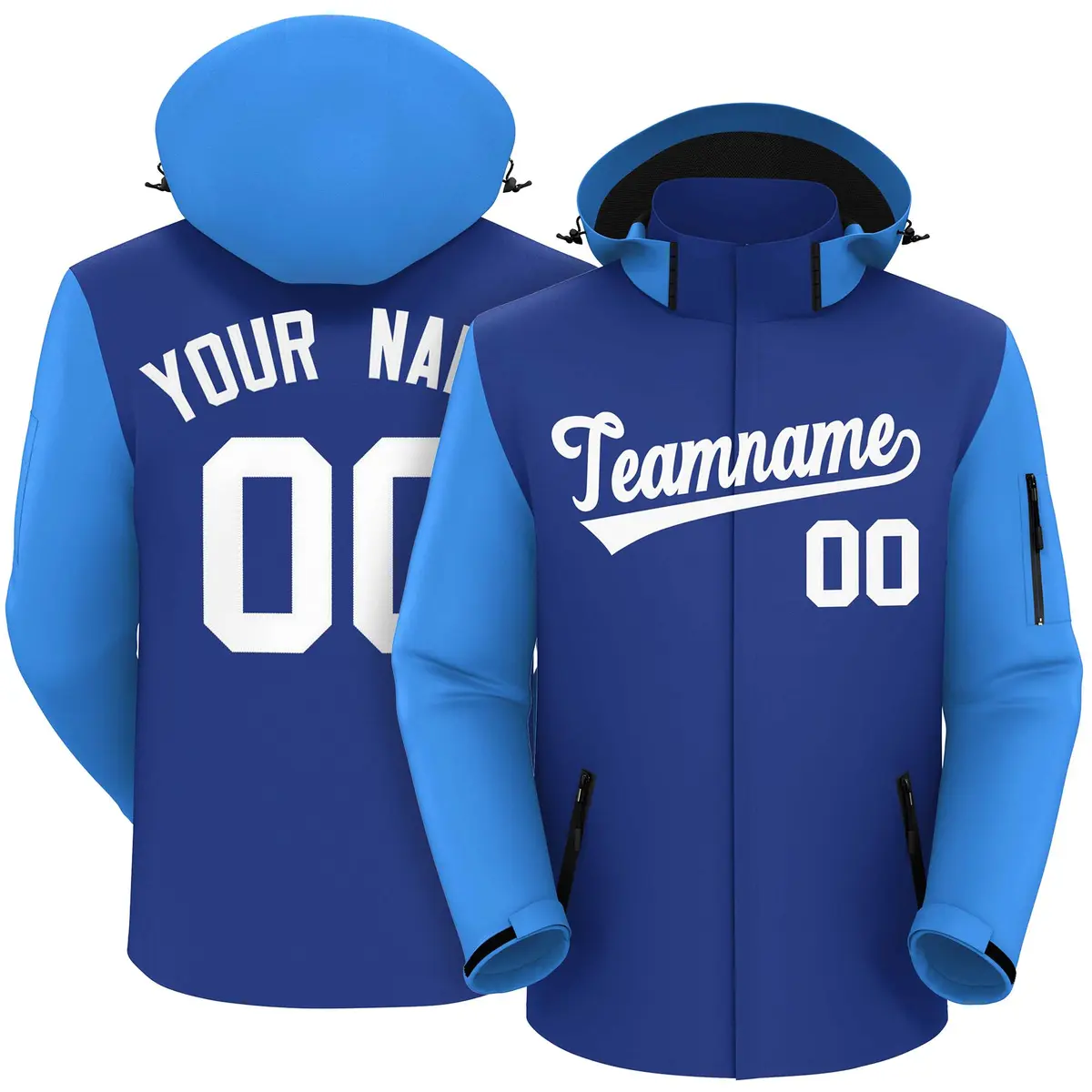 Royal Powder Blue-White Raglan Sleeve Waterproof Jacket